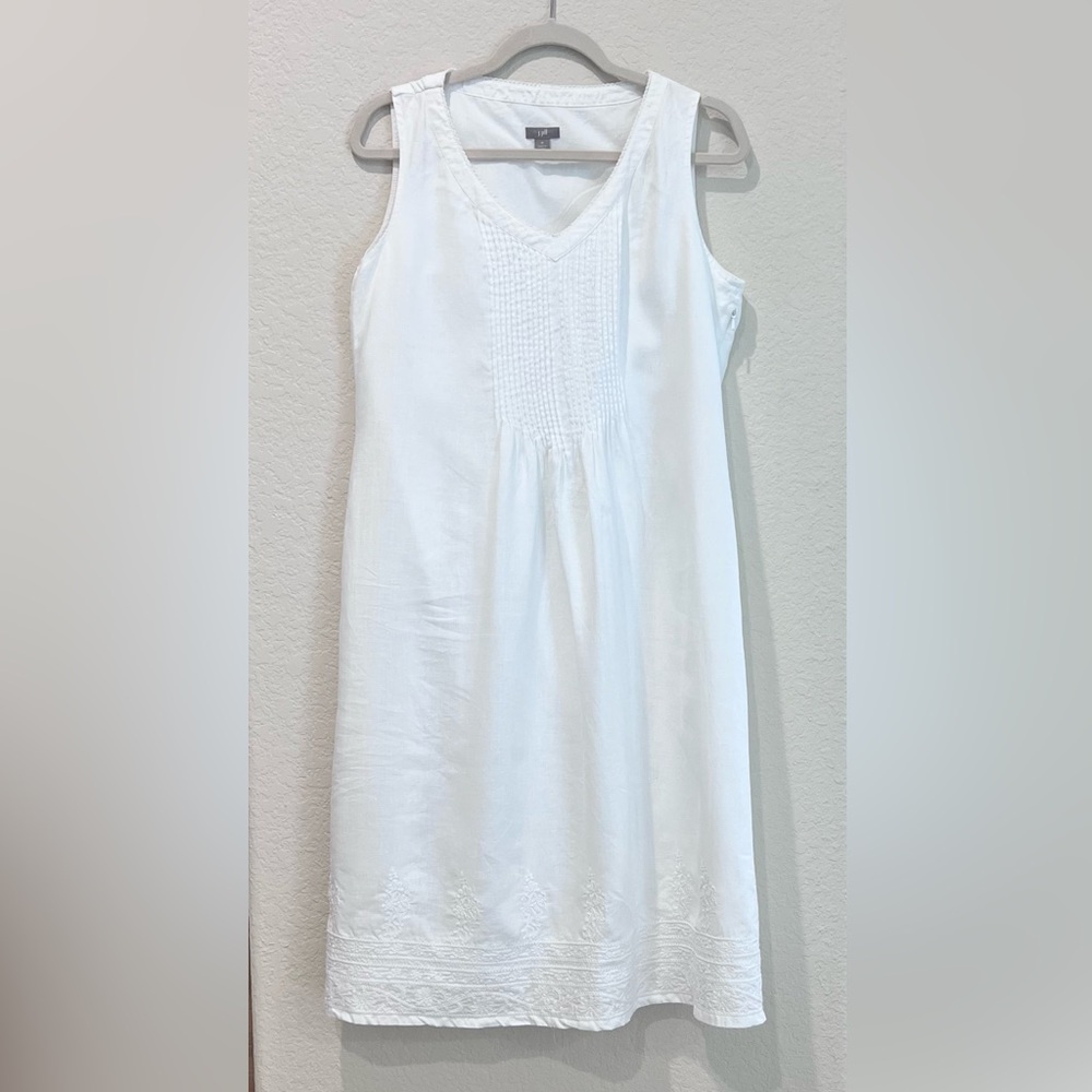J.Jill White 100% Linen Pintucked Swing Fit Dress | Women’s Medium
